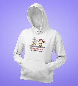 Chicken's New Year  White Graphic Printed Hoodies For Mens Boys