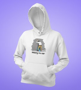 Happy New Year Oyee!,  White New Year Printed Hoodies For Mens
