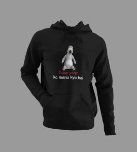 What's There For New Year, Black New Year Printed Hoodies For Mens