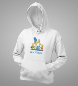 Family's New Year,  White Graphic Printed Hoodies For Mens Boys