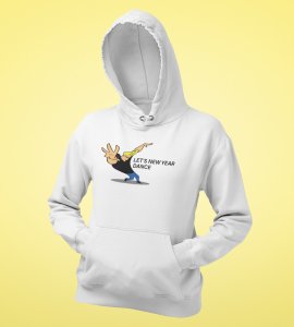 New Year Dance,  White Printed Hoodies For Mens On New Year Theme Best Gift For New Year
