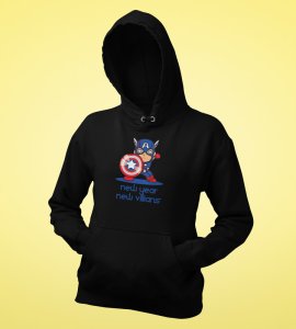 New Year, New Villans,  Black Men Printed Hoodies For Mens Boys