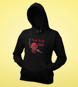 New Year Ride,  BlackPrinted Hoodies For Mens On New Year Theme
