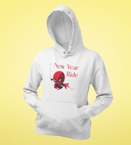 New Year Ride,  WhitePrinted Hoodies For Mens On New Year Theme