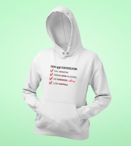 New Year Resolution,  White Men Printed Hoodies For Mens Boys