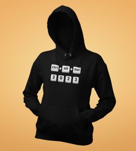 Delete 2023,  Black New Year Printed Hoodies For Mens