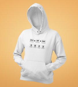 Delete 2023,  White New Year Printed Hoodies For Mens