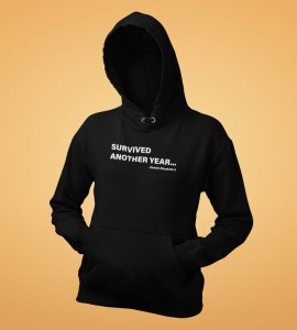 Survived New Year,  Black Graphic Printed Hoodies For Mens Boys