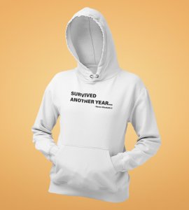 Survived New Year,  White Graphic Printed Hoodies For Mens Boys
