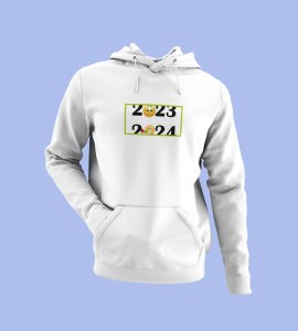 Bye 2023 Welcome 2024,  White New Year Printed Hoodies For Mens