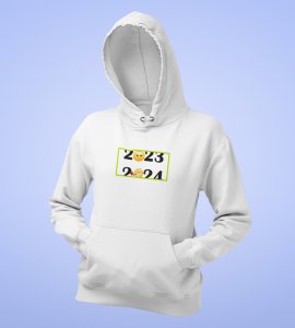 Bye 2023 Welcome 2024,  White New Year Printed Hoodies For Mens