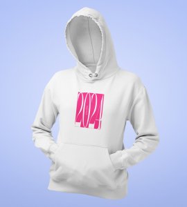 2024 New Year,  White Printed Hoodies For Mens On New Year Theme Best Gift For New Year