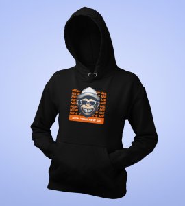 Monkey's New Year,  Black New Year Printed Hoodies For Mens