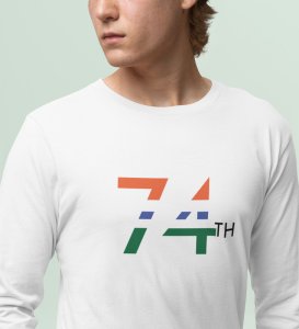 Excellent 74 Years White Printed Most Unique Full Sleeve T-shirts For Men Boys