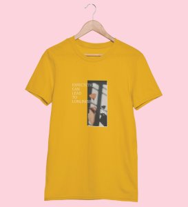 Expectation Hurts,Bold and Beyond: Yellow Front Printed Round Neck T-Shirt - Men's Fashion Forward