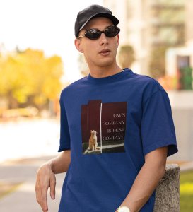 Vibe Alone, Street Couture: Blue Men's Oversized Tee with Eye-Catching Front Graphic