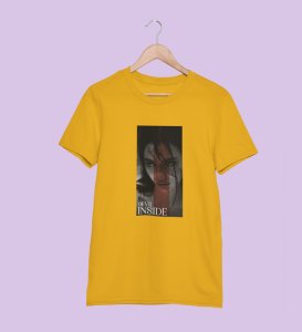 Devilish, City Pulse: Explore Yellow Trendy Front Print Tee - Men's Street Style