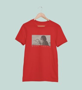 Mind Arena, Casual Couture: Red Front Printed Round Neck Tee - Men's Contemporary Style