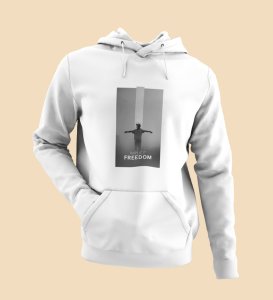 Unspoken Freedom, Dynamic Impressions:White Men's Trendy Round Neck Hoodies with Front Print
