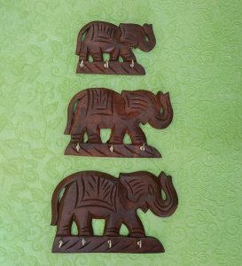 Wooden Handcrafted Key Holder, Elephant Shaped Key Holder, Best for Gifts Set Of 3