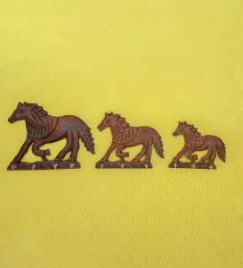 Wooden Handcrafted Key Holder, Running Horse Shaped Key Holder, Best for Gifts Set Of 3