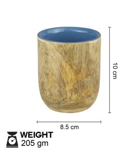 Wooden Glass Set Of 2, Most Unique Glasses For Kitchen Use. Blue Colour And Wooden Coating
