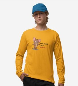 What Should I Do In Valentine: Printed (yellow) Full Sleeve T-Shirt For Singles