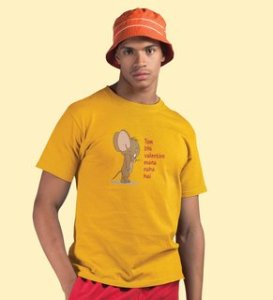 Even Tom Has A Valentine: (yellow) T-Shirt For Singles With Print