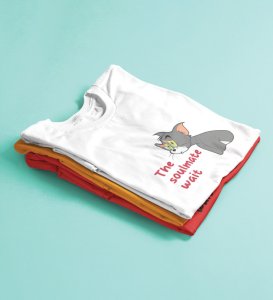 Tom Is Waiting For Soulmate: Printed (white) T-Shirt For Singles