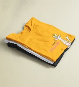 Cats Love Valentines: Amazingly Printed (yellow) T-Shirt For Singles