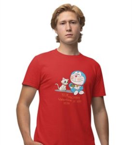 Cute Couples: Printed (Red) T-Shirt For Singles
