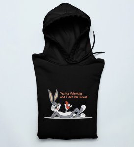 Bunny Loves carrot: (black) Hoodies For Singles