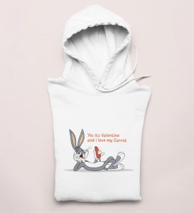 Bunny Loves carrot: (white) Hoodies For Singles