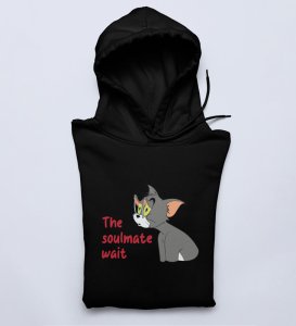Tom Is Waiting For Soulmate: Printed (black) Hoodies For Singles