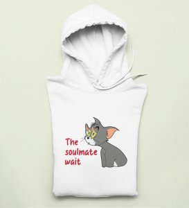 Tom Is Waiting For Soulmate: Printed (white) Hoodies For Singles