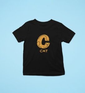 Cute cat, Boys Cotton Text Print Tshirt (black)