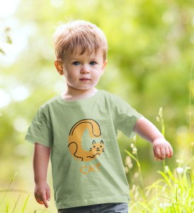 Cute cat, Boys Cotton Text Print tshirt (olive)