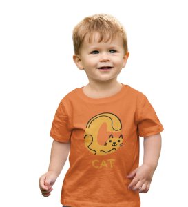 Cute cat, Boys Cotton Text Print Tshirt (orange) 