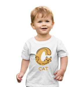 Cute cat, Boys Cotton Text Print tshirt (white) 