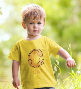 Cute cat, Boys Cotton Text Print tshirt (yellow)