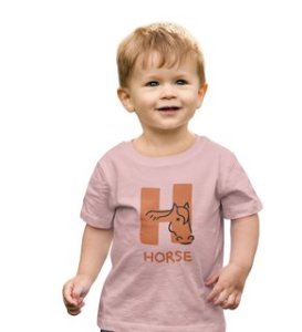 Homely Horse, Boys Round Neck Printed Blended Cotton Tshirt (baby pink)
