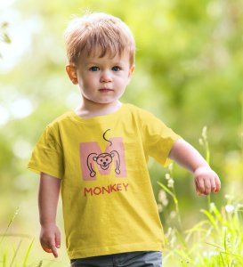 Monkey Love, Boys Cotton Text Print tshirt (yellow)