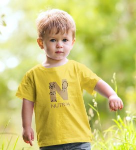 Naughty Nutria, Boys Round Neck Blended Cotton tshirt (yellow)