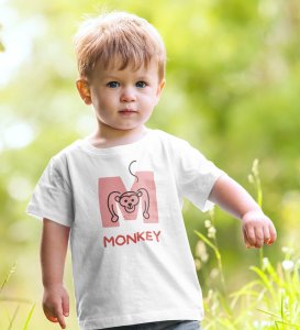 Monkey Love, Boys Cotton Text Print tshirt (white)