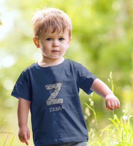Zigzag Zebra,Boys Round Neck Printed Blended Cotton tshirt (Navy blue)
