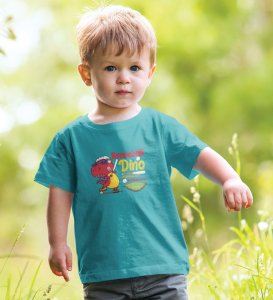 Baseballer Dino, Boys Round Neck Blended Cotton Tshirt (Red)