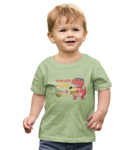 Foodie Dino, Boys Cotton Text Print T-shirt (olive green) 
