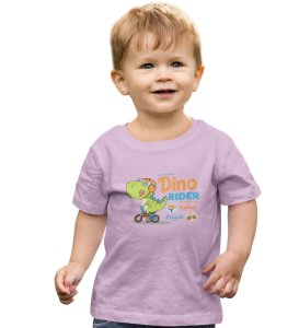 Dino Rider, Boys Round Neck Printed Blended Cotton T-shirt (Purple)