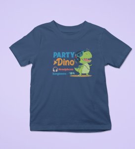Party Animal Dino,Boys Cotton Printed T-shirt (Navy Blue)