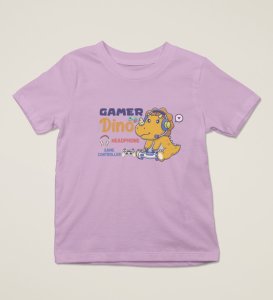 Gamer Dino, Boys Round Neck Blended Cotton T-shirt (Purple)